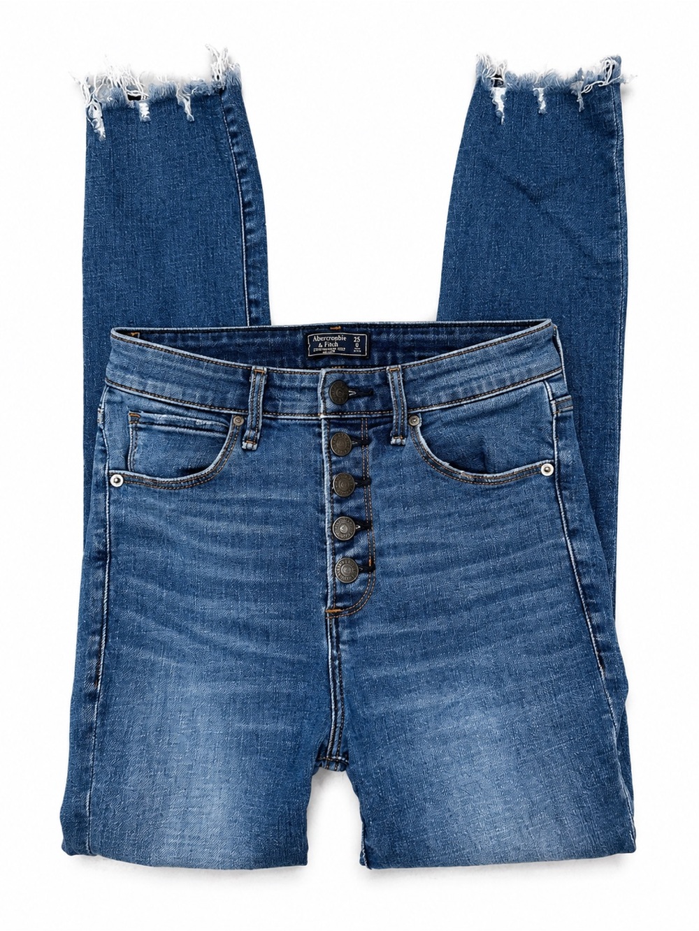 Abercrombie & Fitch Medium Blue High-Rise Button-Fly Cropped Jeans Size 25/0